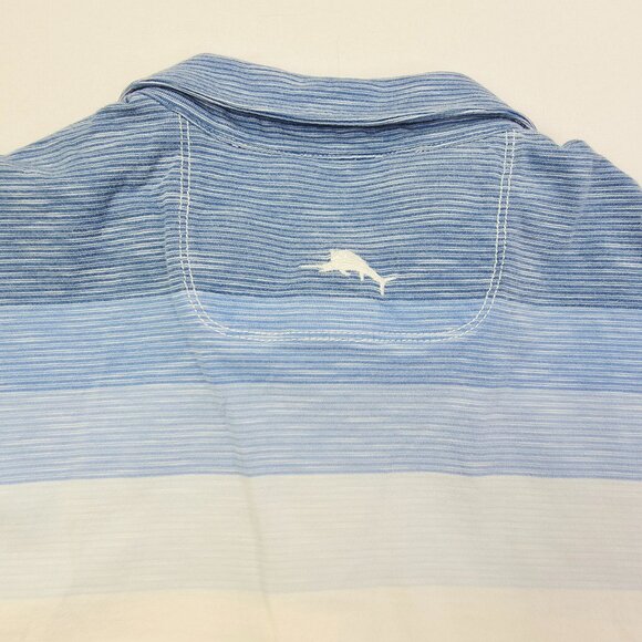 Tommy Bahama Med Mens Blue White Black Color Block Short Sleeve Neck Logo Polo - Picture 6 of 10
